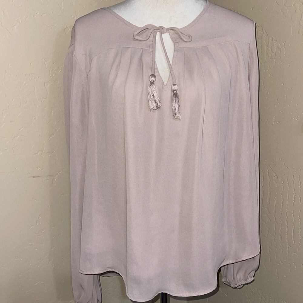 Chelsea & Theodore Taupe Tan Long Sleeve Blouse Top Large
